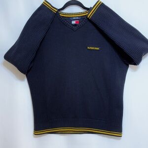Tommy Jeans with Hilfiger Denim Logo Mens Pullover Black V‎ Neck Sweater Size L
